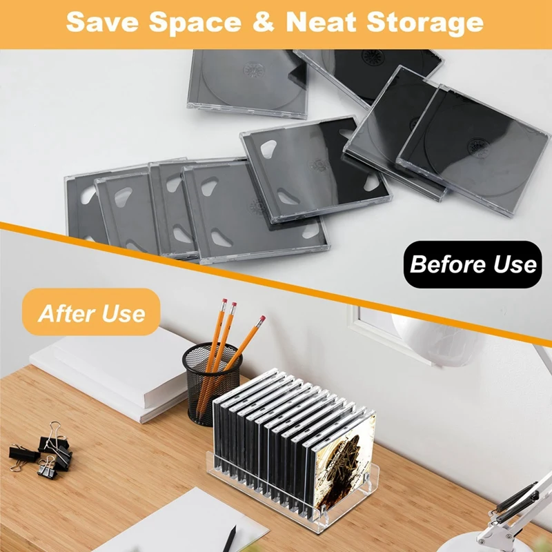 A69F-CD Tempat Penyimpanan Desktop Berdiri, Rak Display CD Dudukan Organizer CD Akrilik, Rak Penyimpanan CD Hingga 12 Kotak CD Standar