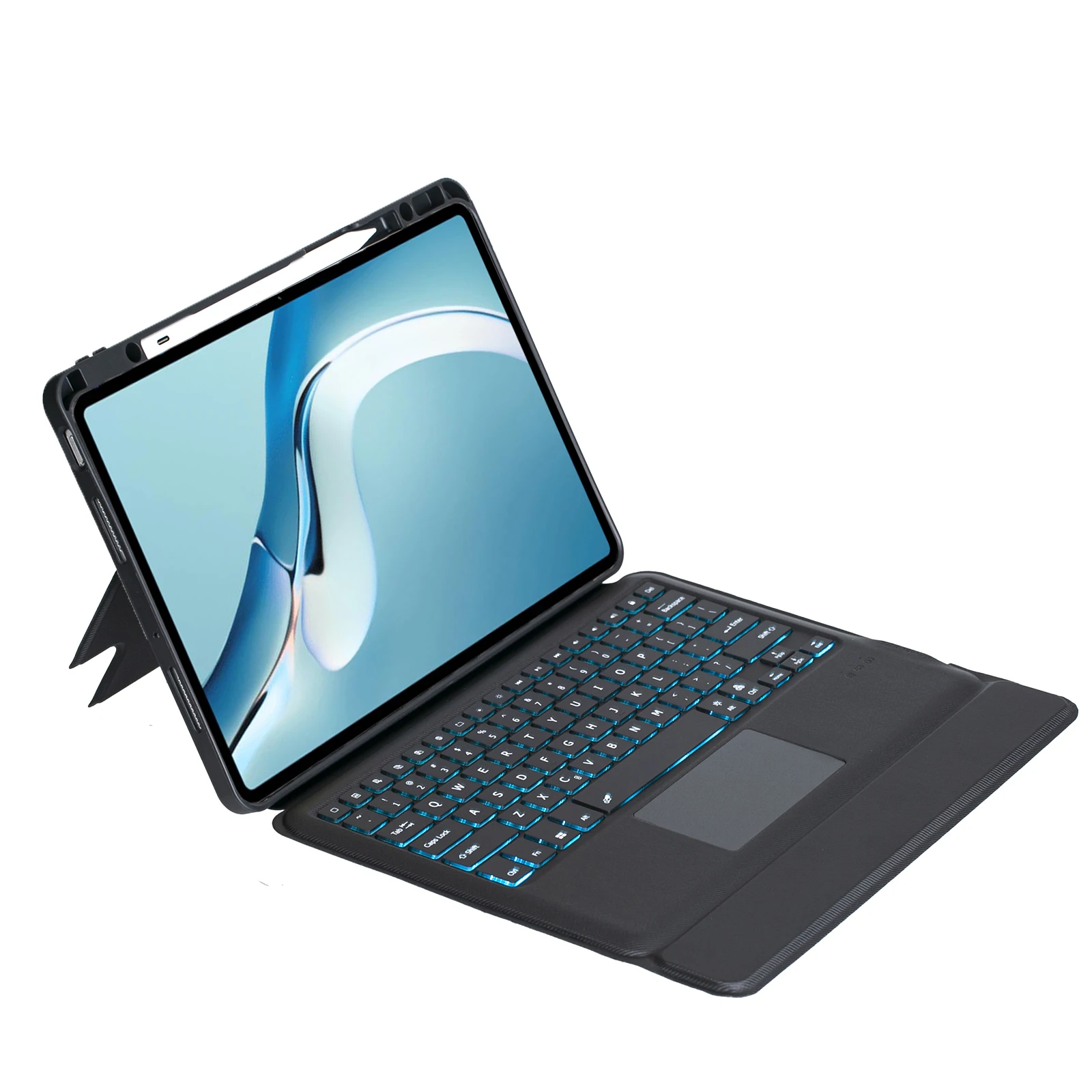 TH126-AS لهاتف Huawei MatePad Pro 12.6 (2024) / (2021) غطاء حامل جلدي + لوحة لمس بإضاءة خلفية ولوحة مفاتيح متوافقة مع البلوتوث