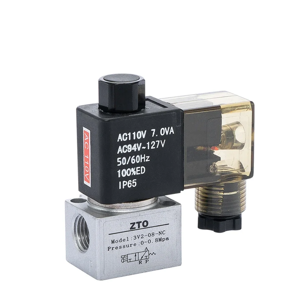 3V2-06 3V2-08 AirTAC Type Two-position Three-way High-frequency Vacuum Solenoid Valve NC NO Direct Acting Valve DC12V/24V AC110V