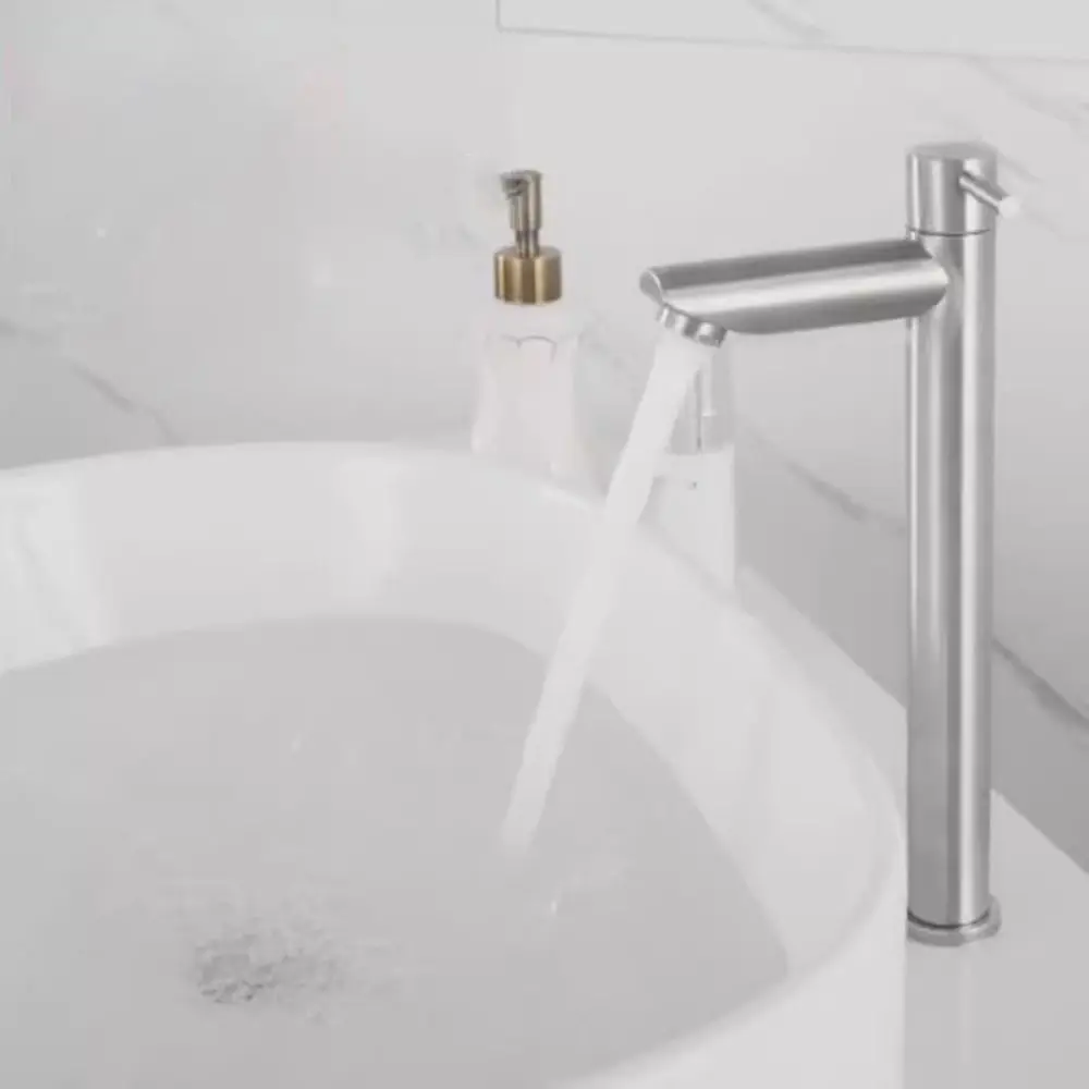 Stainless Steel Heighten Washbasin Faucet Quick Open Silver/Black Single Cold Faucet Rust-proof Sink Water Tap Sink