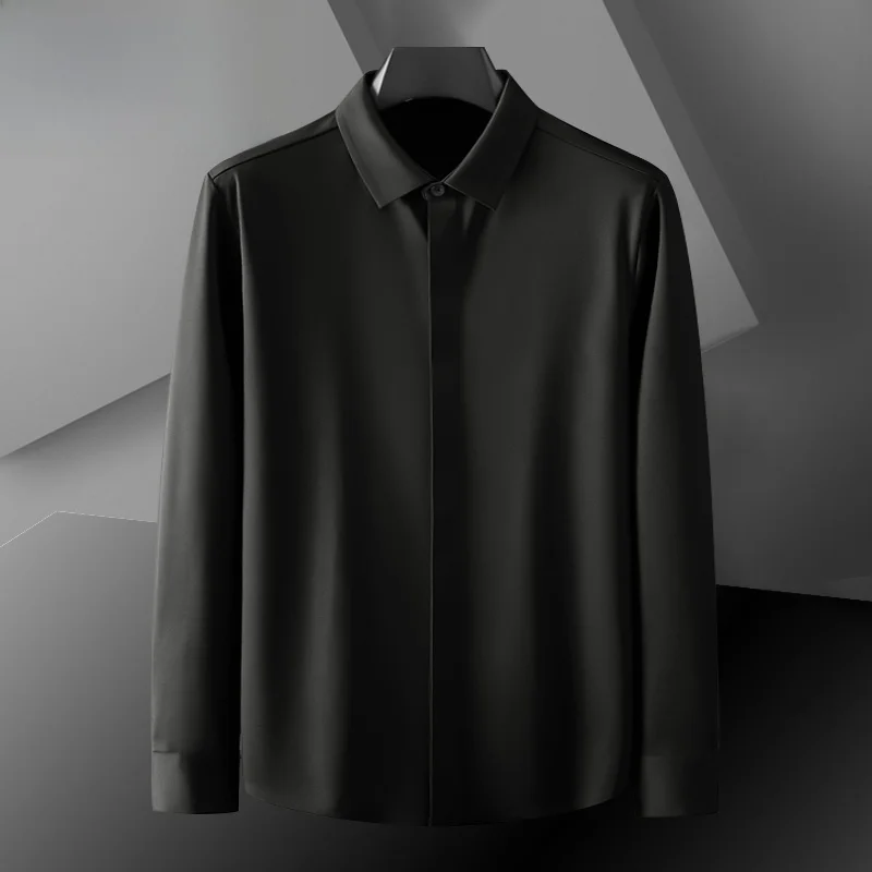 

Мужская повседневная рубашка из ледяного шелка Bla, большие размеры, свободный крой, деловой повседневный стиль, с длинным рукавом, не требует глажки, модный городской стиль