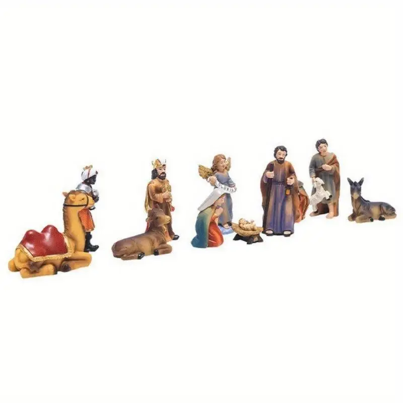 11Pcs Set Nativity Scene Indoor Christmas Village Little People Collectible Buildings Xmas Holiday Decorations Figures view 4