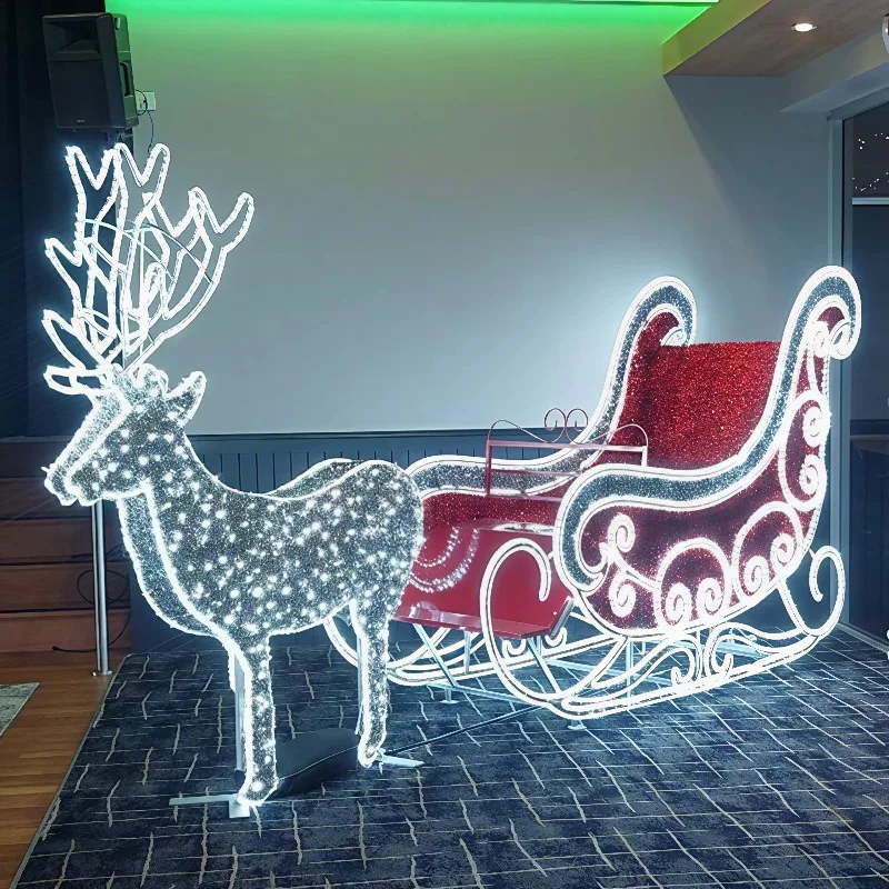 Santa's Sleigh Can Carry Adults/6m Glowing Reindeer and Sleigh