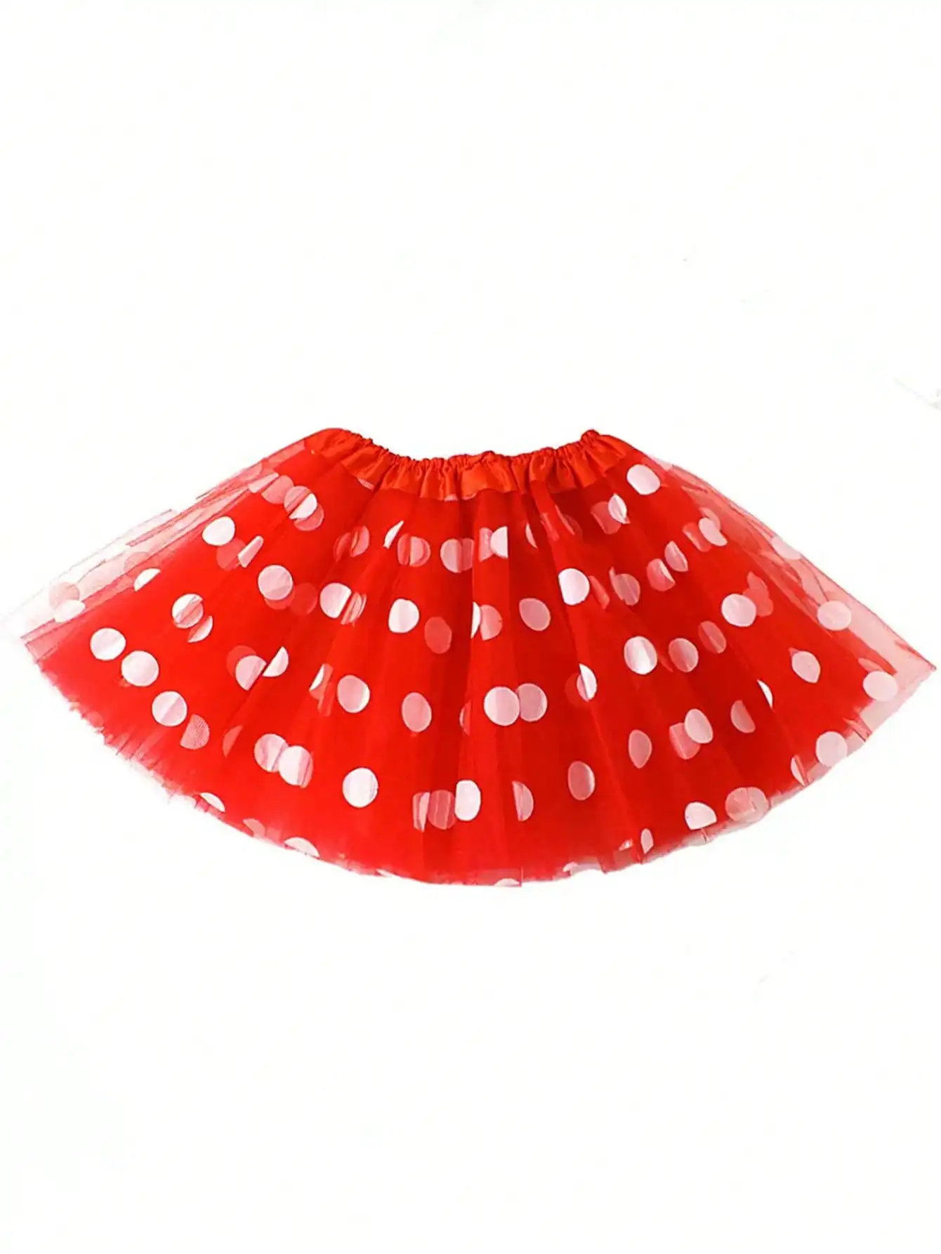 Character Dance Party Costume Prop Set: White Polka Dot Mickey Mouse Tulle Tutu Dress, Girl's Half Skirt