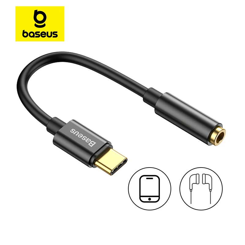 Baseus Type C to 3.5mm Earphone Jack AUX USB C Cable Headphones Adapter 3.5 Jack Audio cable For Huawei P20 Xiaomi Mi 10