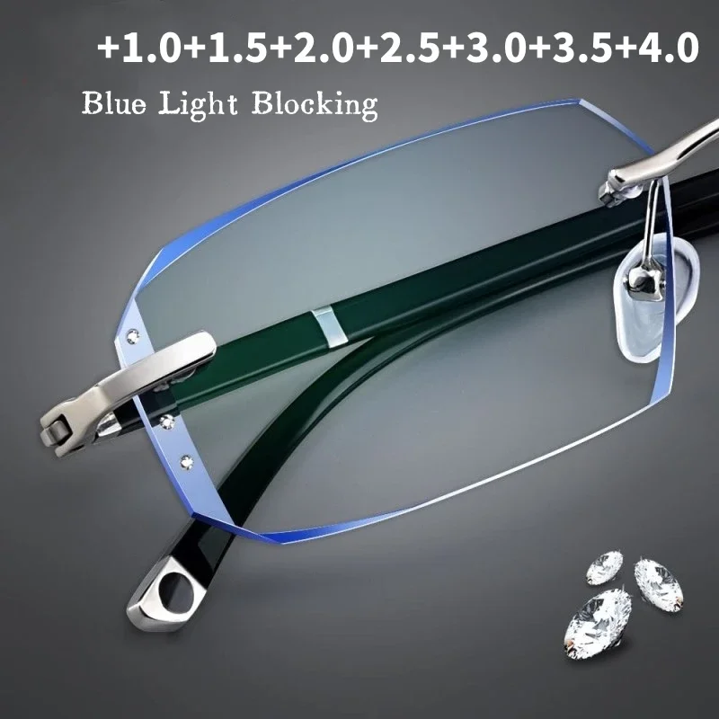 

Diamond Cut Edge Presbyopic Glasses Frameless HD Blue Light Blocking Reading Glasses Women Luxury Rimless Far Sight Eyeglasses