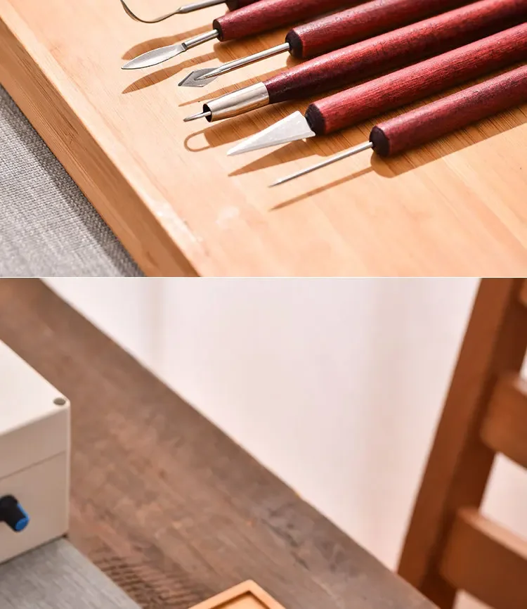 Professionelles Tonmodellier-Set - 6 Doppelseitige Drahtwerkzeuge mit Rotholzgriffen für Feine Details – Detail 9
