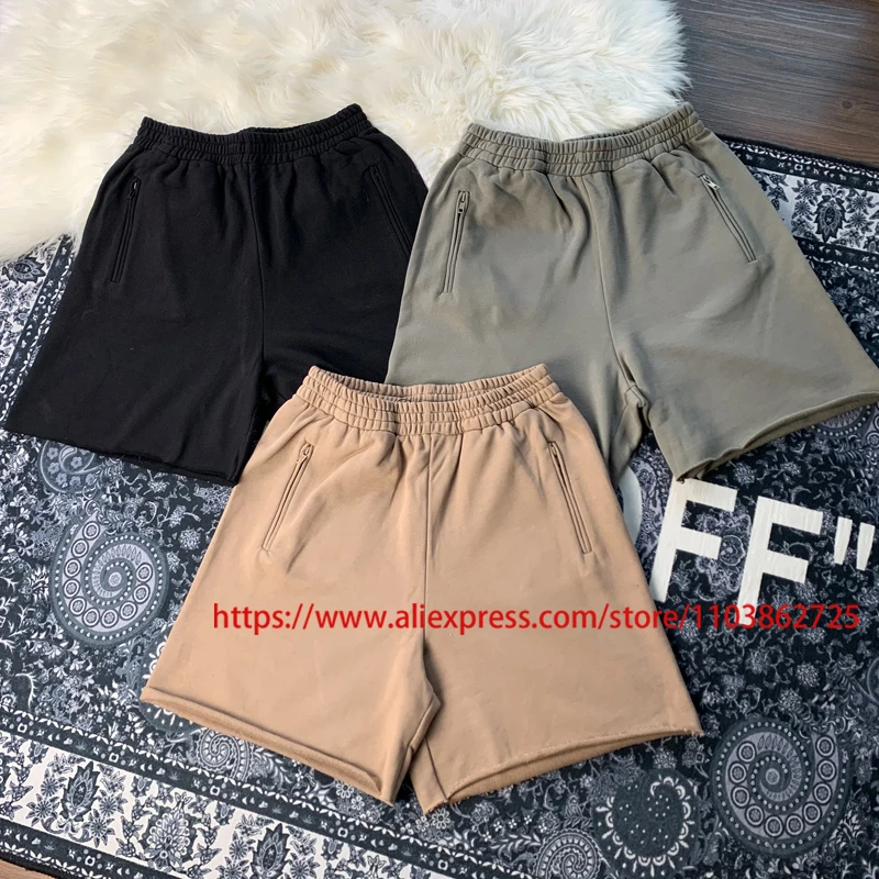 

High Street Высокое качество KANYE WEST повседневные шорты свободные удобные однотонные карманные молнии дизайн Kanye West универсальные мужские шорты