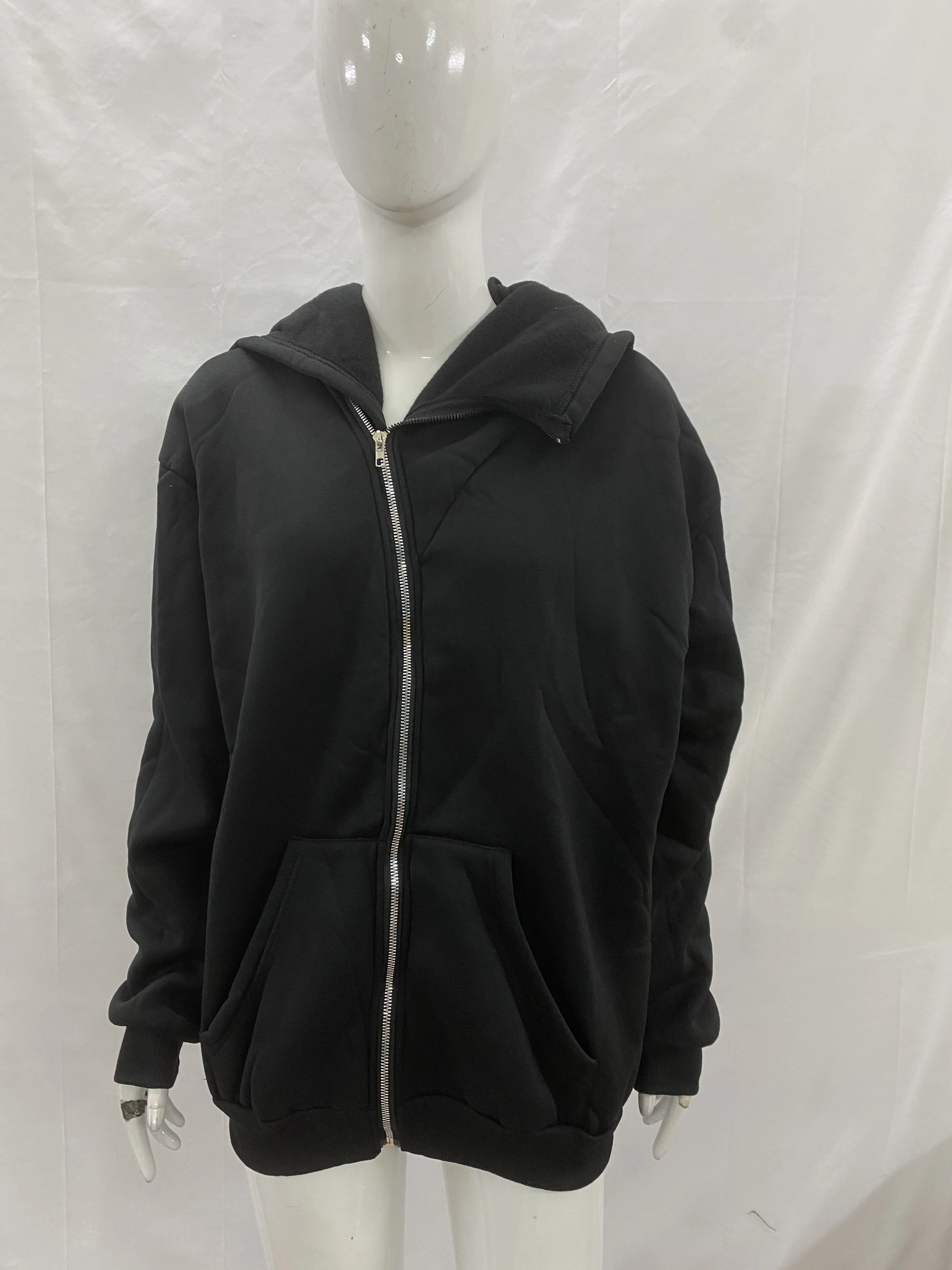 

Harajuku Gothic Vintage Zipper Hooded Cardigan Sweatshirt Unique Solid-Color Fashion Jacket Y2K Style Outerwear for Fall/Winter