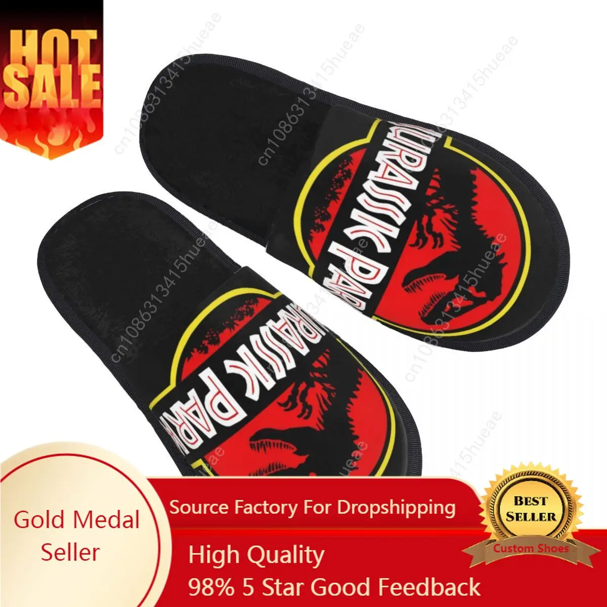 

Custom Dinosaur Jurassic Park Soft Memory Foam House Slippers Women Horror Movie Comfy Warm Anti-Skid Slipper