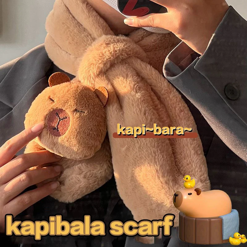 Cute Capybara Plush Scarf Autumn Winter Cold-proof Warm Scarf Sweet Windproof Thickened Cross Neck Fashion Accessories Girl Gift