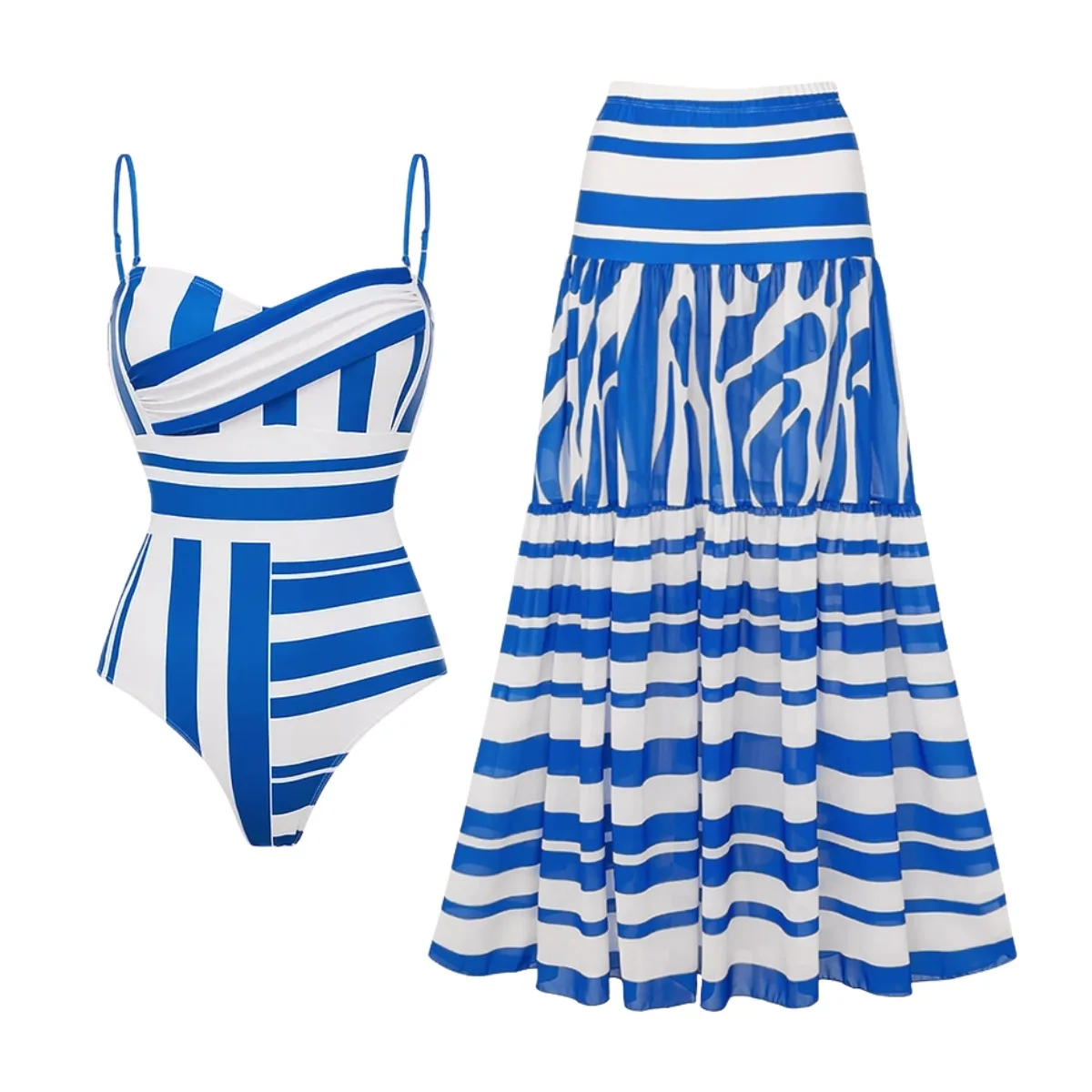 Striped Print Women Swimwear Micro Bikini Set 2026 Sexy One Piece Swimsuit with Cover Up Women Halter String Bathing Suit