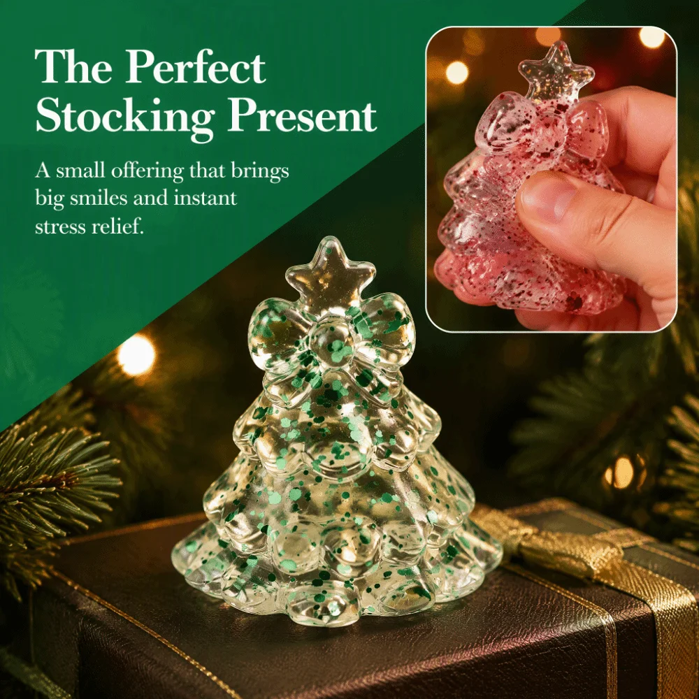 Colorful Christmas Tree Squishy Glitte Transparent Stress Relief Fidget Adorable Design Paper Box Packaging
