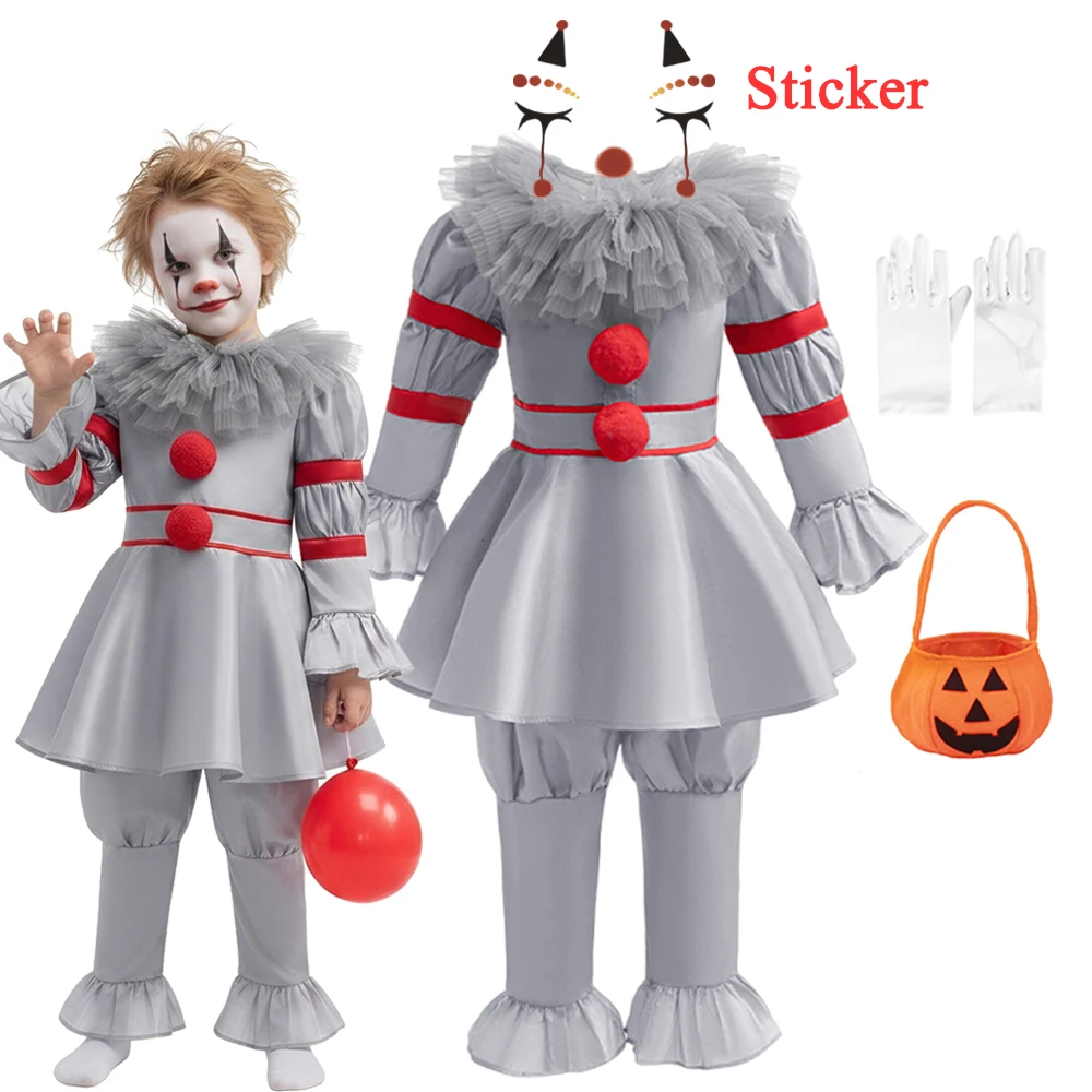 Disfraz de Payaso Terrorífico para Niños y Niñas, Disfraz de Halloween para Niños, Disfraz de Carnaval para Niños, Ropa para Fiestas de Disfraces