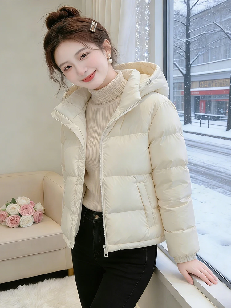

Winter Comfortable Women's Padded Hooded Jaet Thiened down Cotton Coat Korean Sle Loose Fit Warm Outerwear for Commute
