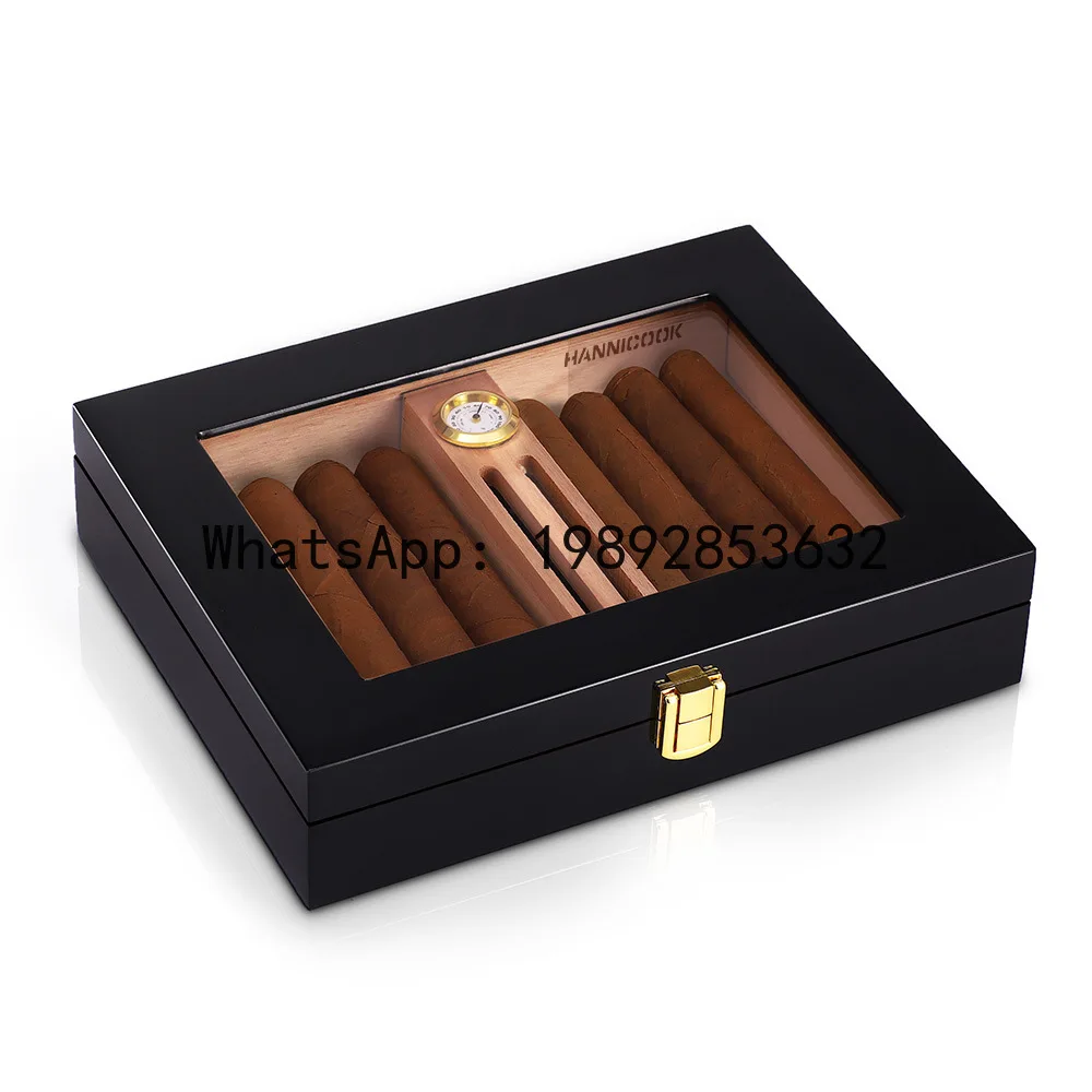 

Hz cedar wood cigar humidor - mini portable cigar case with piano lacquer finish and skylight