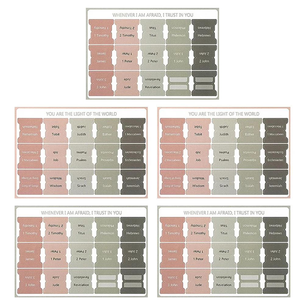5-листовые самоклеящиеся бумажные вкладки. Вкладки для индекса Библии. Легко читаемые вкладки для библейских книг. Учебные принадлежности. Декоративная этикетка для учебы и чтения.