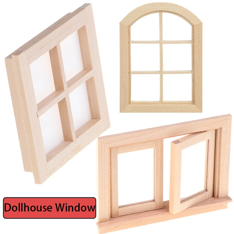 1pcs  DIY Double Window 1/12 Dollhouse Furniture Doll House Window Wooden Accessories Pretend Play Toy for Kids