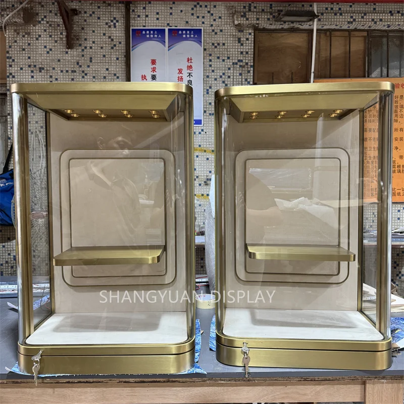 custom.High-end Custom Metal Stainless Steel Wall Mounted Cabinet Glasset Jewellery Display Cabinet with LED