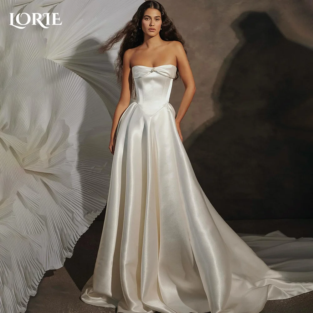 

LORIE Vintage Bow Strapless Wedding Dresses Corset Pearls A-Line Bridal Gowns Backless Bow Princess Bride Dress Customized