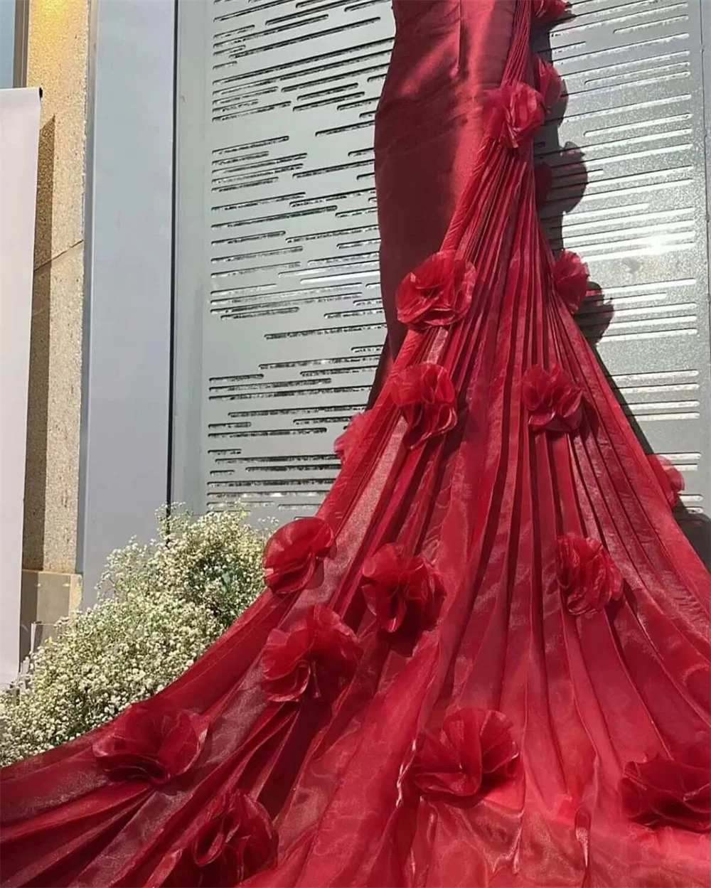أماندا مخصصة عنابي قبالة الكتف الأزهار زين فساتين لحضور الحفلات الموسيقية بلا أكمام vestidos de noche طول الأرض مساء رسمي