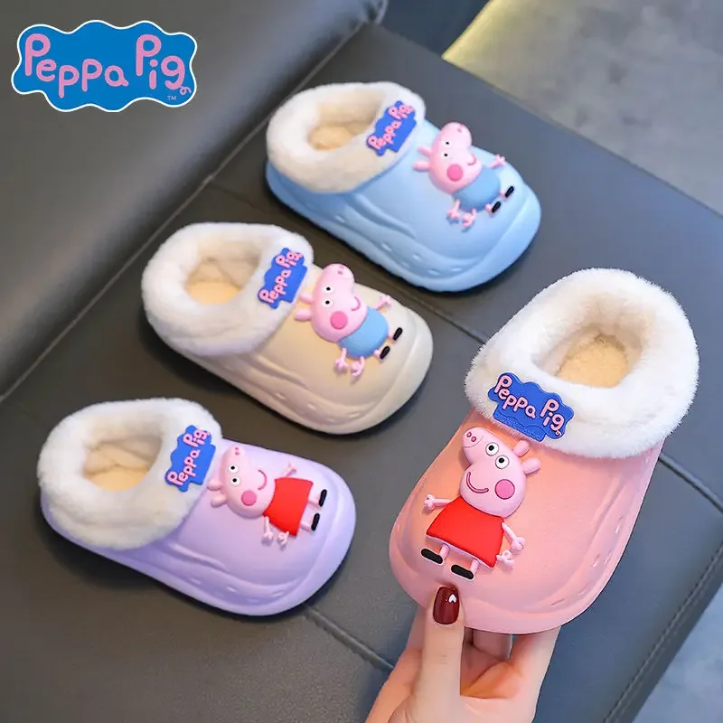 Peppa Pig Cotton Slippers Winter Home Indoor Warm Non-slip Waterproof Comfortable Slippers Cartoon Cute Girly Cotton Slippers