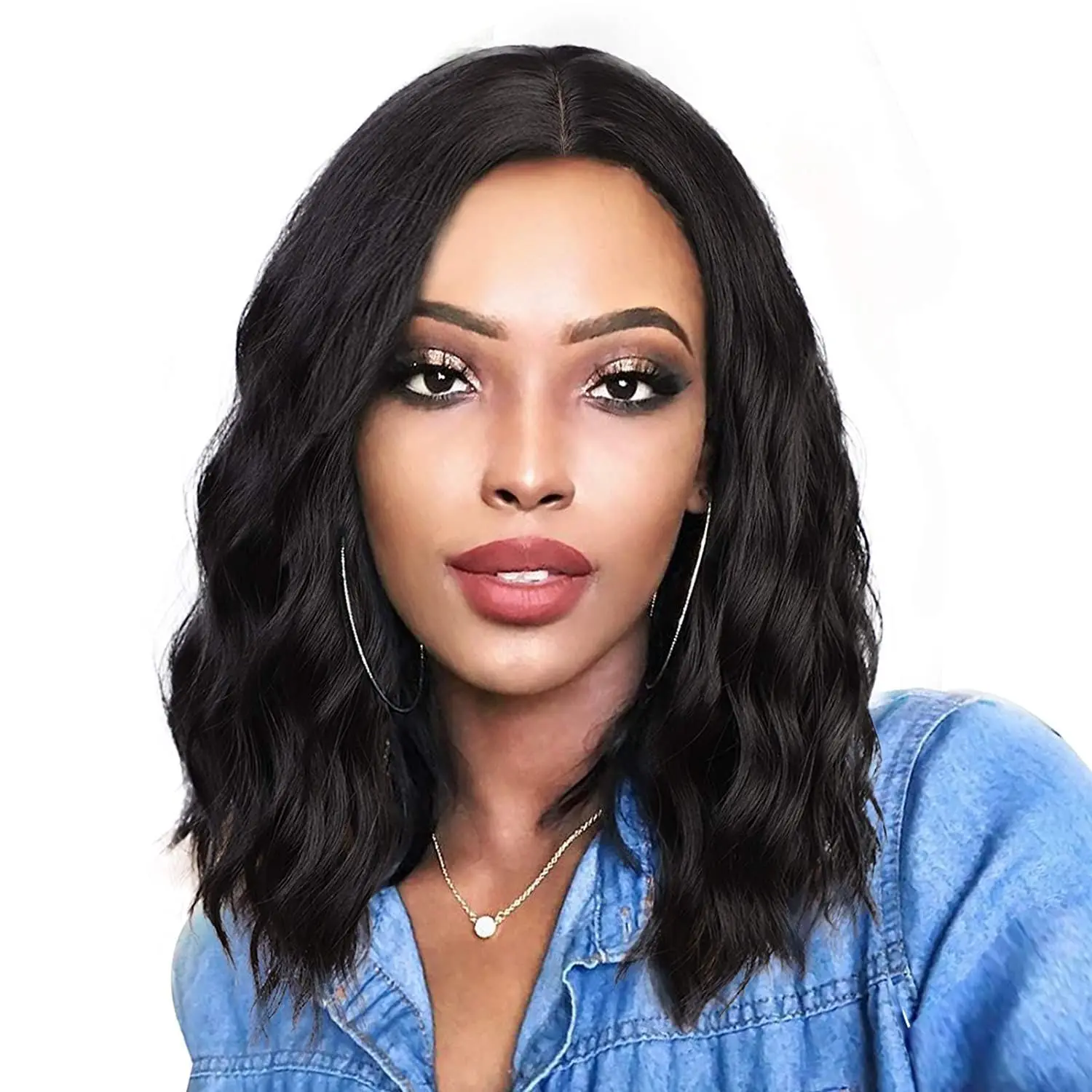 

women's synthetic wig, black middle part, long curly hair, small curl explosion head wig, full head cover, for daily wear