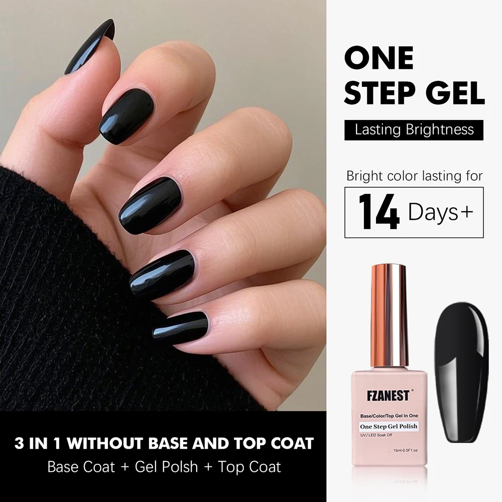 FZANEST Hema And Tpo Free One Step Gel Polish Black Young Nails Gel x Steps Quick Dry No Base or Top Coat Needed Gel Polish