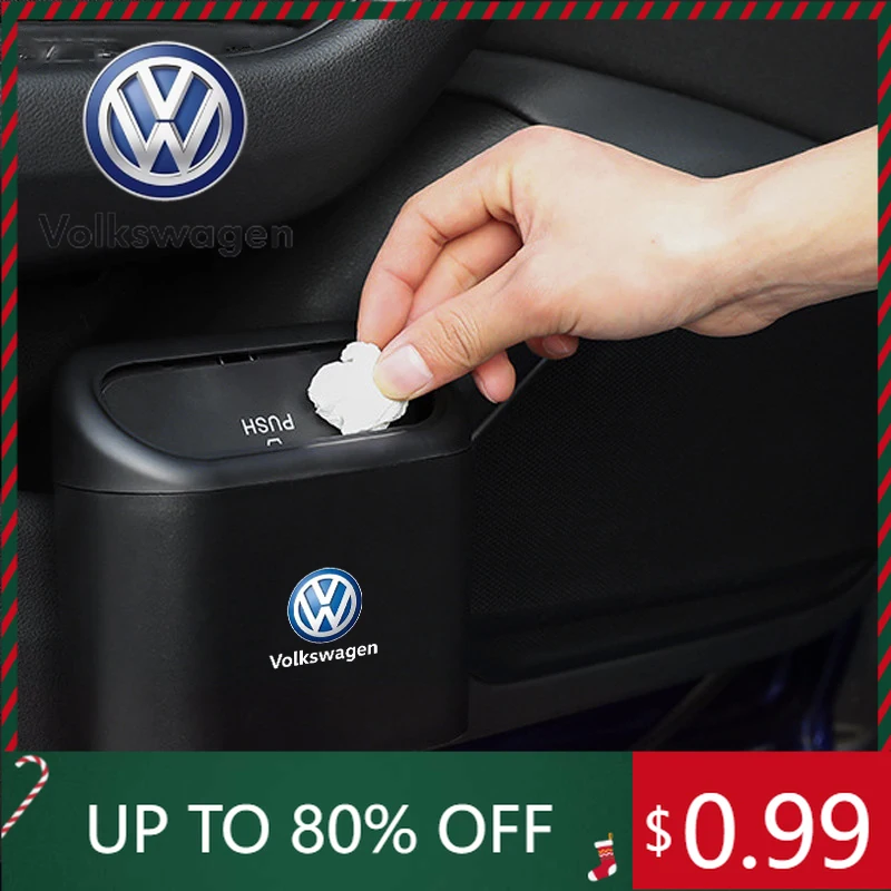 

Для VW Volkswagen 2026, горячие эмблемы, автомобильная раскладушка, мусорное ведро, подвесной автомобильный чехол для мусора, пылесборник, ящик для хранения, черный АБС-пластик для объема