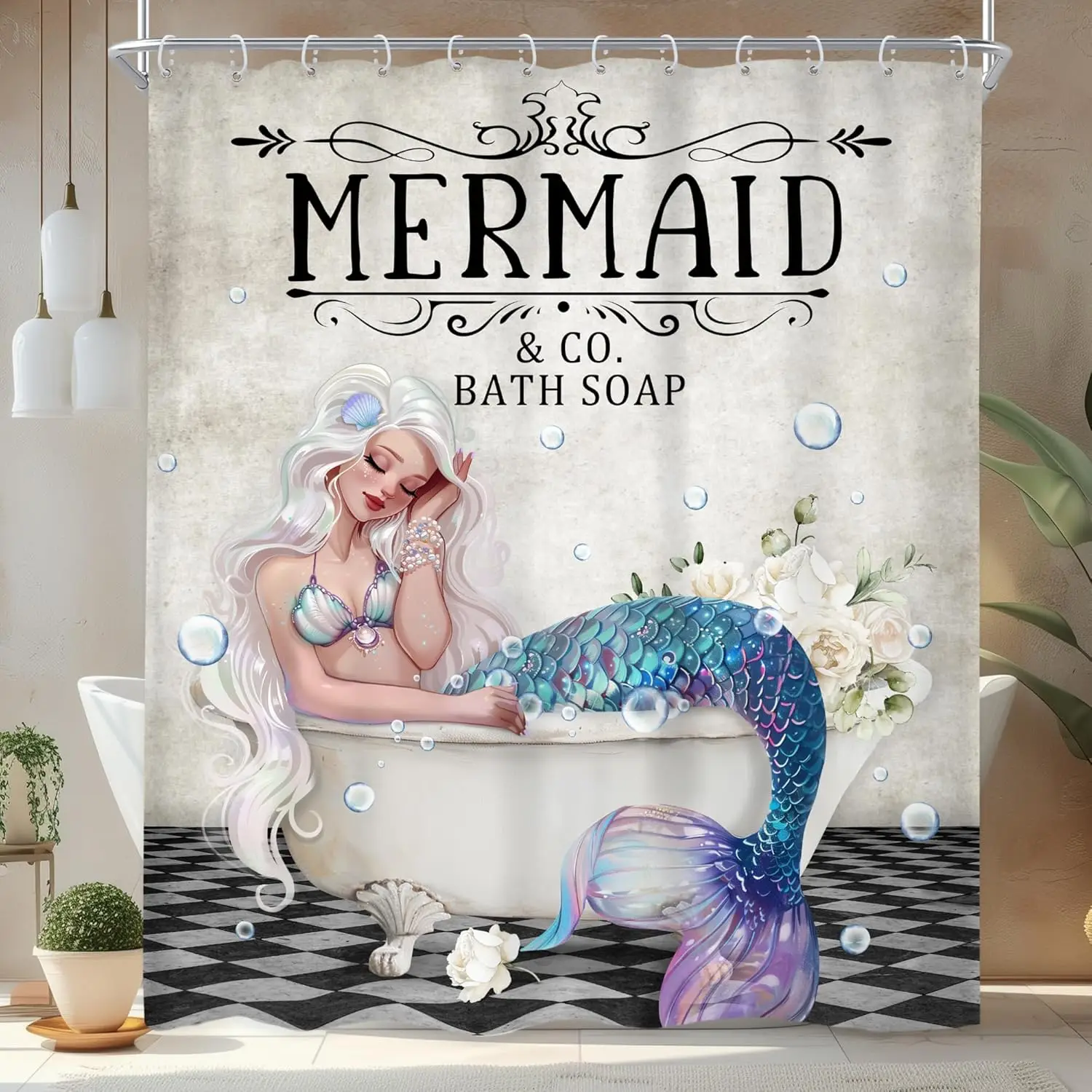 

Занавеска для душа «Русалка» Nautica, акварель, океан, мультфильм, занавеска для душа для красивых девушек, набор для ванной комнаты, ванна, цветок, растение, водонепроницаемая