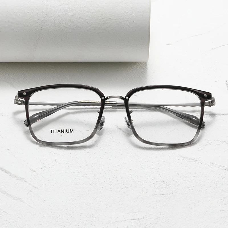 Ultra-light titanium fashion eyeglass frame, retro and artistic dark brown business and commuting rectangular optical glasses