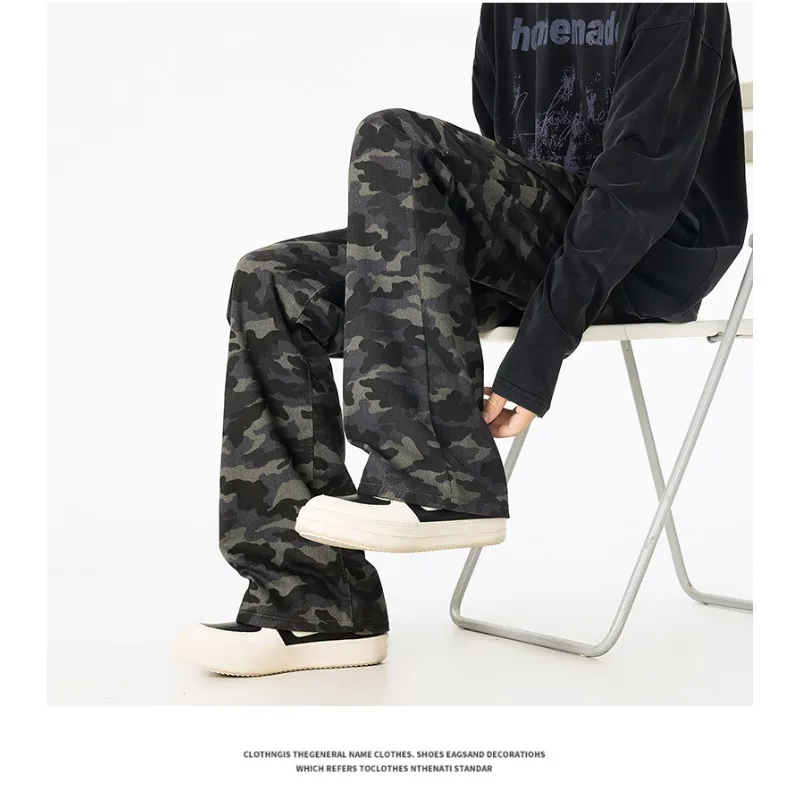 American High Street Contrast Stitch Denim Pants Men Women Washed Distressed Deconstructed Spliced Hong Kong Style Baggy Wide Le