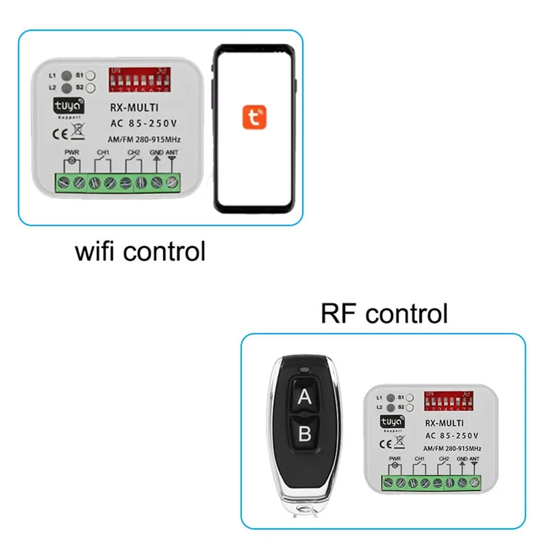 

Универсальный приемник для гаражных ворот Tuya, 85-250 В переменного тока, Wi-Fi, RX-Multi, 280-915 МГц, переключатель ворот для Smart Lifeabgi