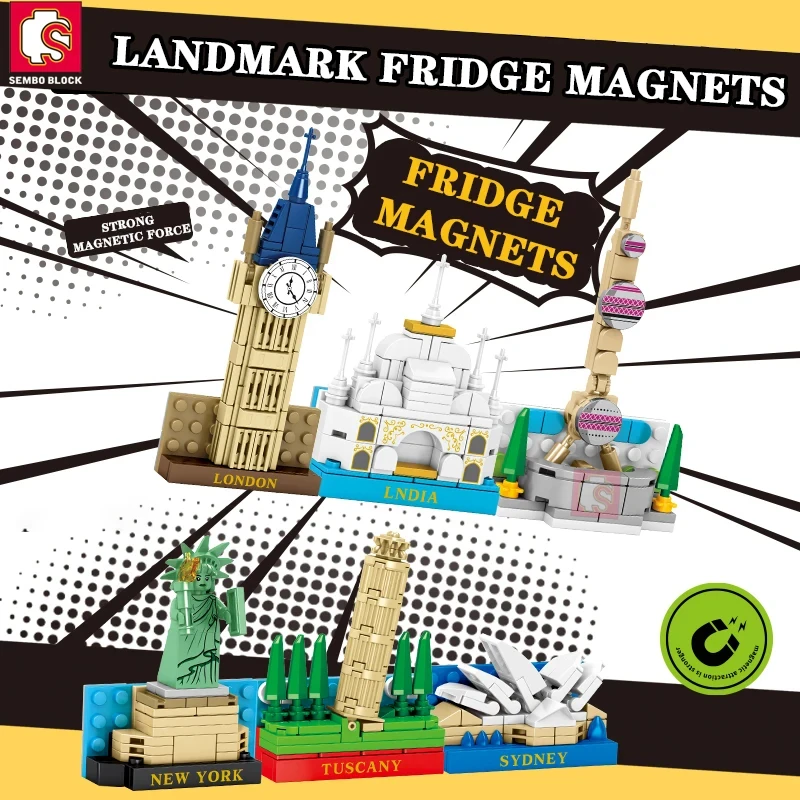 Kühlschrankmagnete Bausteine Wahrzeichen Bauklötze DIY-Spielsets Architektur-Ausstellungsstücke Geschenkideen Spielzeug