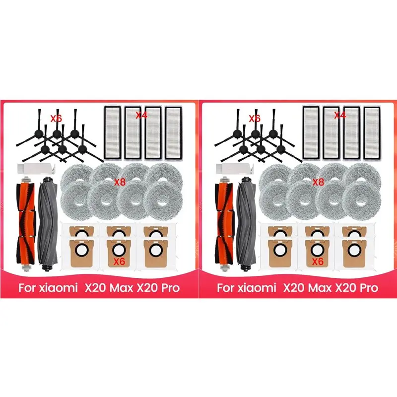 

CKFAM-2 Set Replacement Accessories Kit For X20 Max, X20 Pro Main Side Brush HEPA Filters Mop Pads Dust Bags