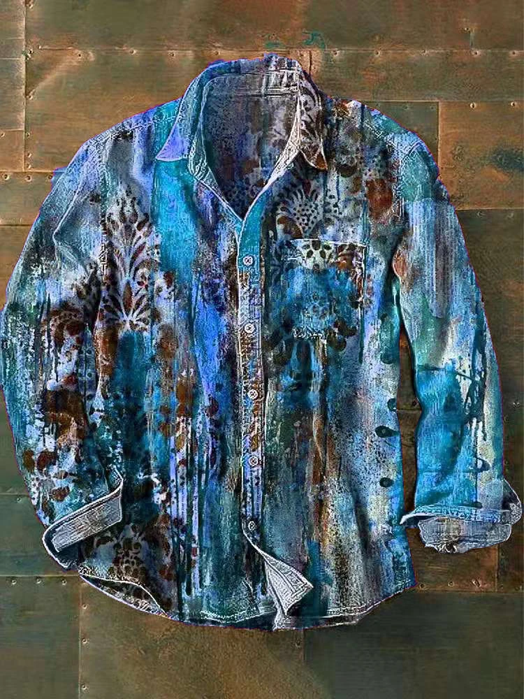Men's Long Sleeve Shirt Brand New Fashion Casual, 100% Linen Versatile, Fashionable, Printed, Pocket Summer