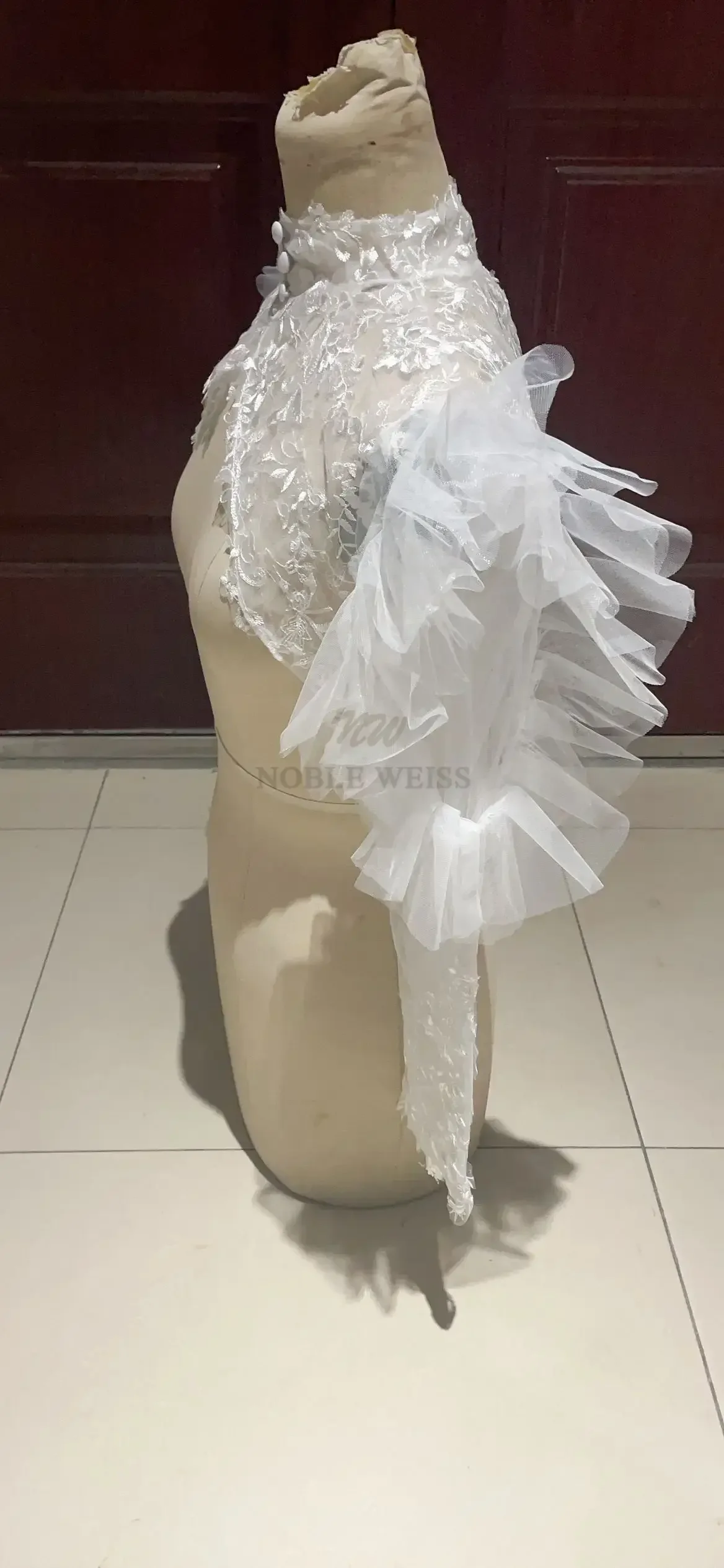 Chaqueta de boda con mangas con volantes, Bolero nupcial de tul y encaje, capa envolvente, abrigo nupcial con apliques 2024 personalizado