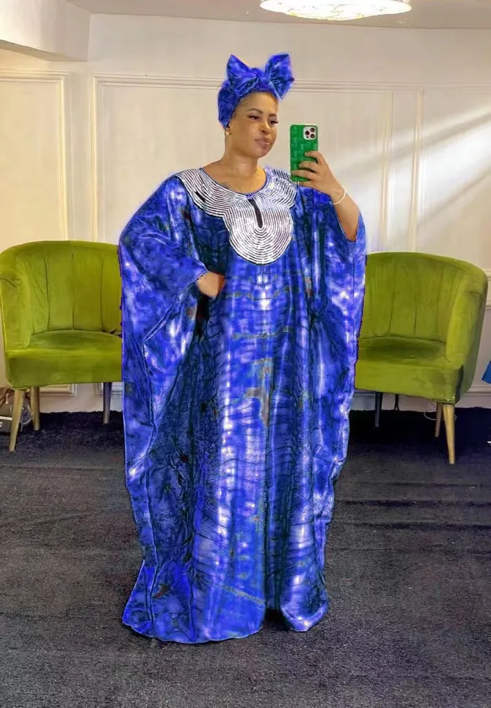 Vestidos africanos para mulheres 2023 nova áfrica roupas dashiki impressão ancara lantejoulas mulher bazin tradicional vestido longo com headtie