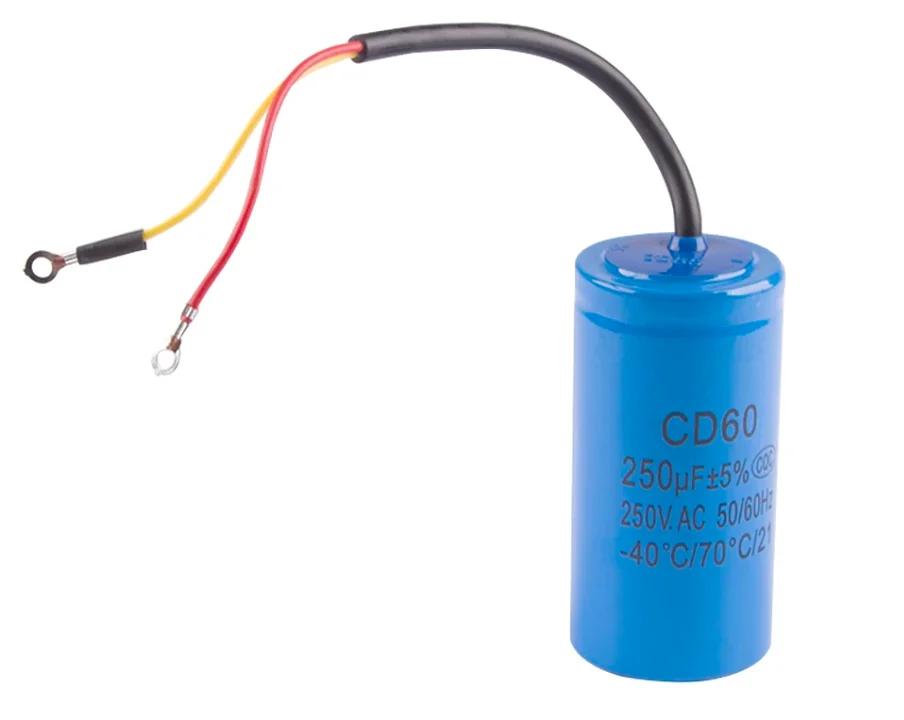 CD60 250UF 250V AC Starting Capacitor For Heavy Duty Electric Motor Air Compressor Red Yellow Two Wires