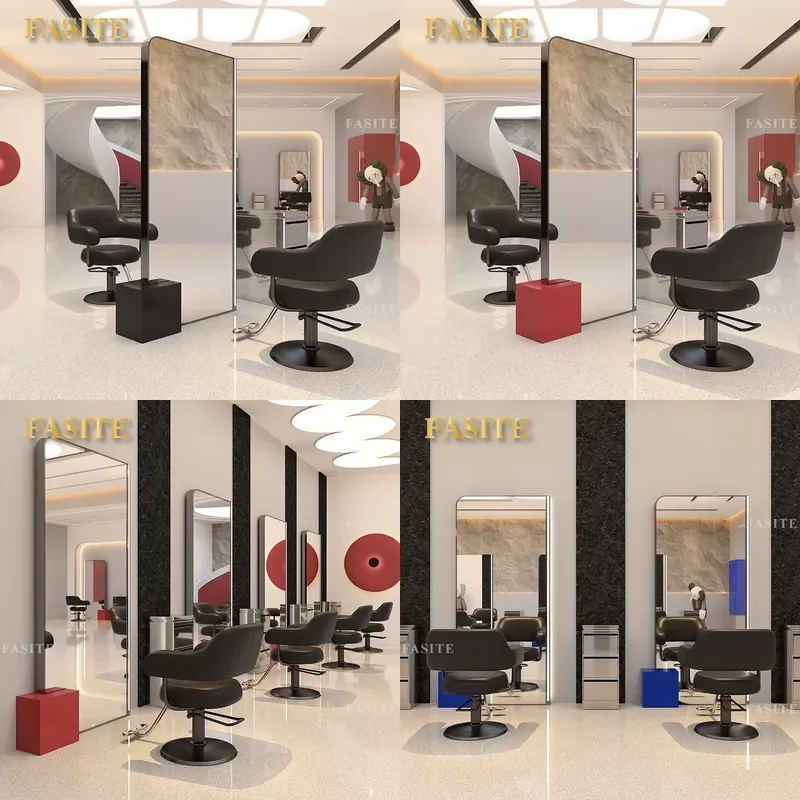 For Hair Stainless Steel Floor to Ceiling Mirror with LED Light Double Sided Haircut Studio Professional Lighting