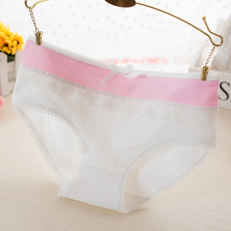 One Size Lace Edge Bow Women's Cotton Panties Lolita Style Underwear Hip Lift Breathable Cotton Crotch Girls' Briefs Lingerie