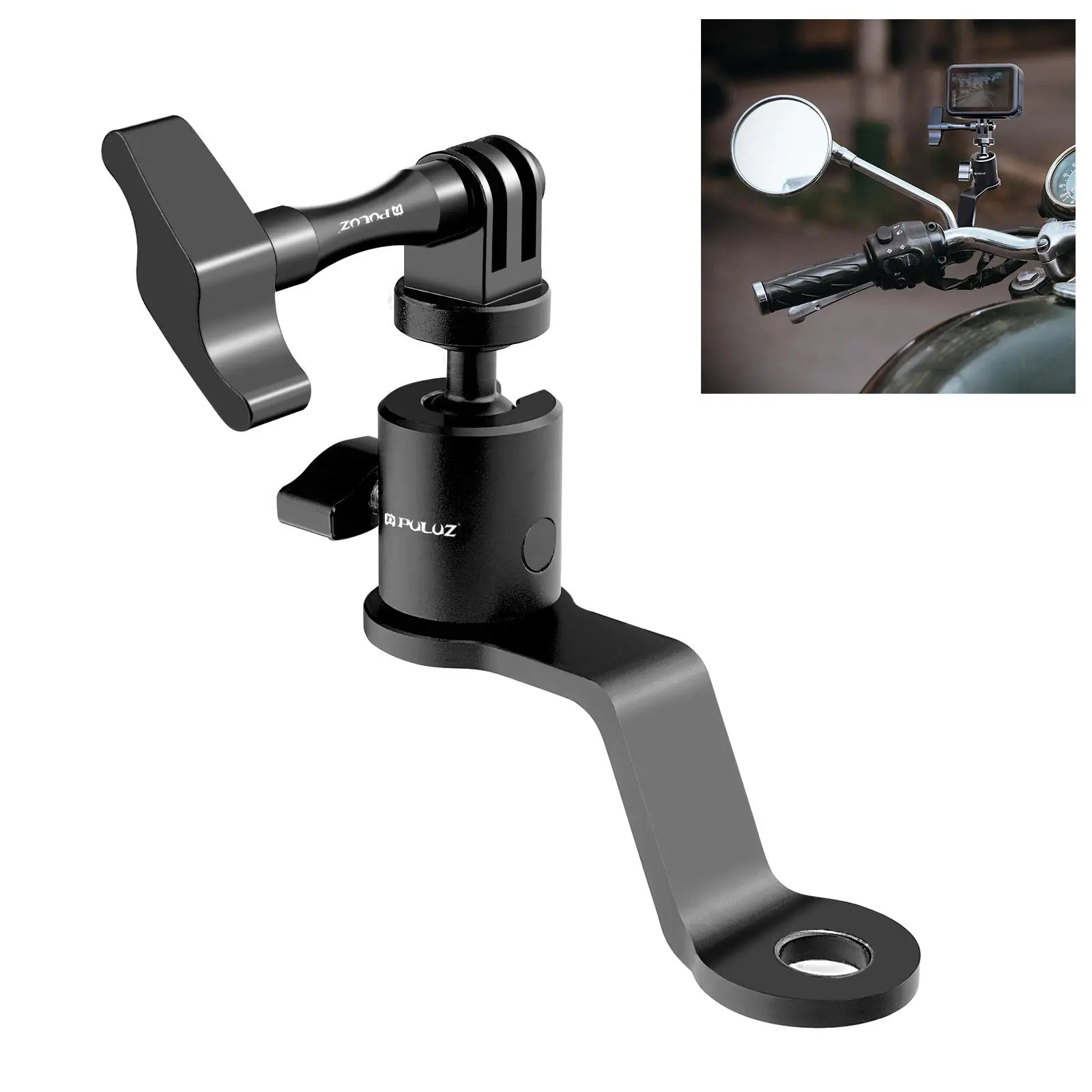 PULUZ Motorcycle Rearview Mirror Aluminum Alloy Action Camera Holder Mount For GoPro Hero13 Black/DJI Osmo Action 5 Pro/Insta360