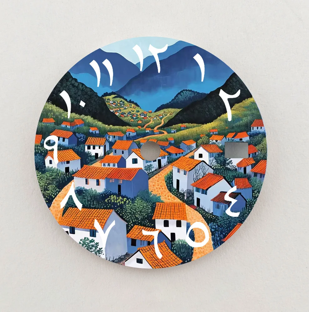 NH35 Dial Rural Landscape Dial 28.5mm Arabic Numerals Dial NH36 Dial Fit NH35/6 Movement Watch Parts Replacement Custom LOGO