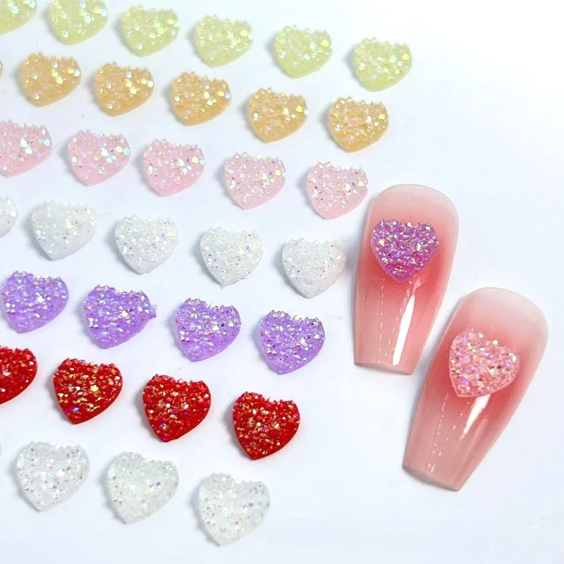 Açúcar Design Nail Resin Charms, coração em forma de desenhos Nail Candy, strass Flatback, artesanato DIY 3D, multi-cores, 7,5mm, 50pcs