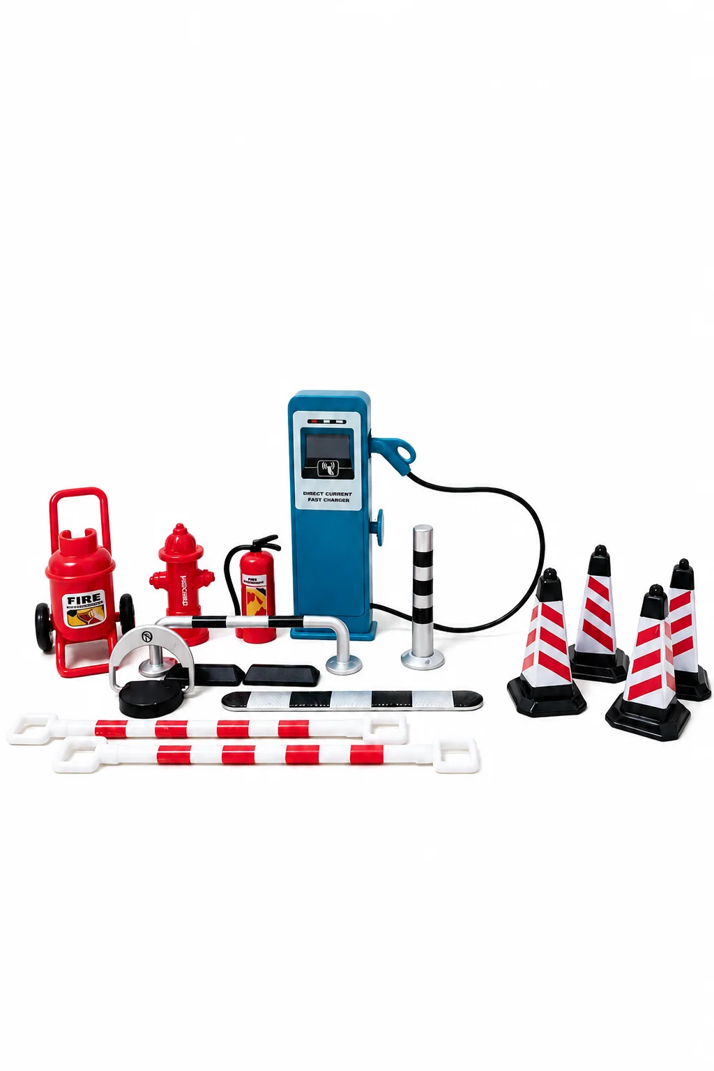 Compact Parking Lot Charging Station Complete Set of Accessories: Fire Hydrant, Traffic Cones