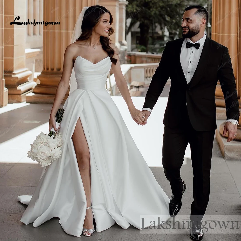 Lakshmigown Hochgeschlitztes Plissiertes Satin-Hochzeitskleid 2027 A-Linie Brautkleider für Frauen vestidos de novia boda Maßanfertigung – Detail 5