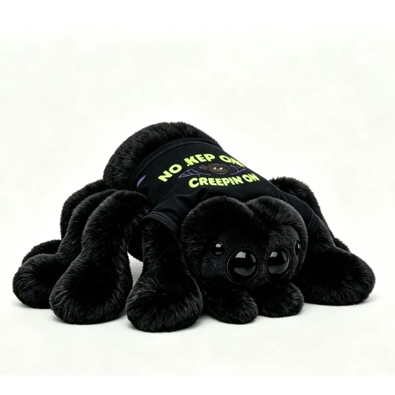 New 30cm Black Spider Plush Toy Cute Insect Fluffy Built In Skeleton With Six Legs That Can Be Deformed Festival Decoration Gift