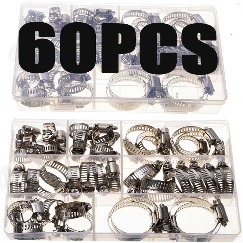 

50/60pcs 8mm-38mm Pipe Hose Clamps Stainless Steel Hoop Clamp Automotive Fuel Pipe Tube Clip Hardware Spring Water Plumbing