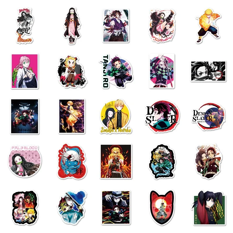 50pcs Demon Slayer Japanese Anime Graffiti Cartoon Sticker Waterproof Decorative Water Cup Laptop Luggage Desktop Sticker