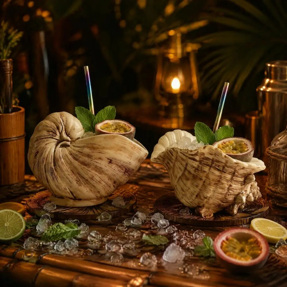 Ceramic Tiki Mugs Halloween Party Decor Conch Ceramic Mug Tropical Bar Cocktail Glass Decorative Flower Pot for Island Party